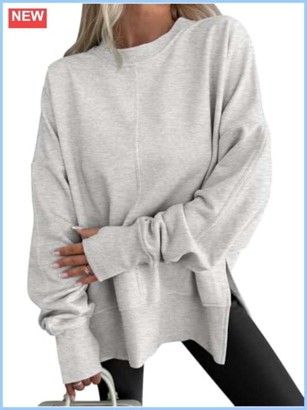 Women's Oversized Crew Neck Pullover Sweatshirt with Thumbholes Long Sleeve